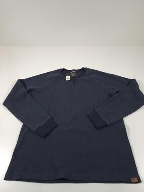 LL Bean Signature Sweater Mens XL Blue Cotton Waffle Knit Crewneck Thermal
